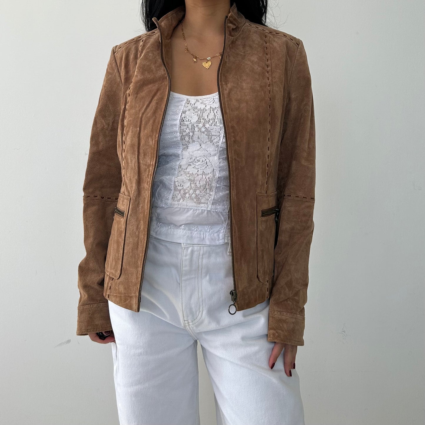 Brown Suede Full-Zip Jacket - Medium