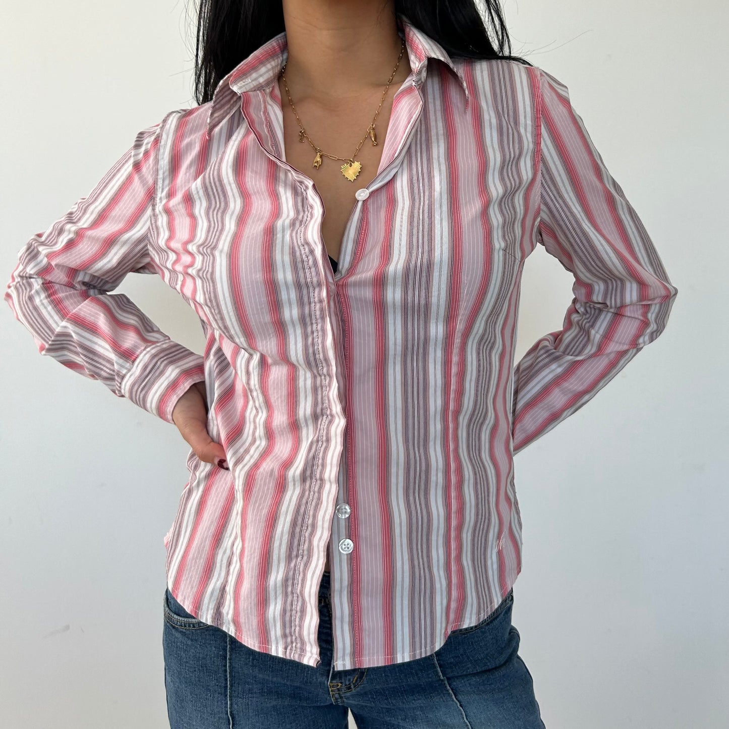 Vintage 90s Made in Canada Tommy Hilfiger Pink Striped Shirt - Medium