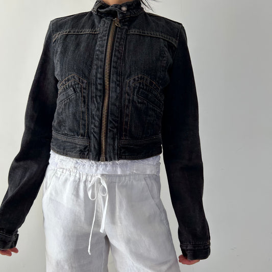 Bongo Cropped Denim Moto Jacket - Medium