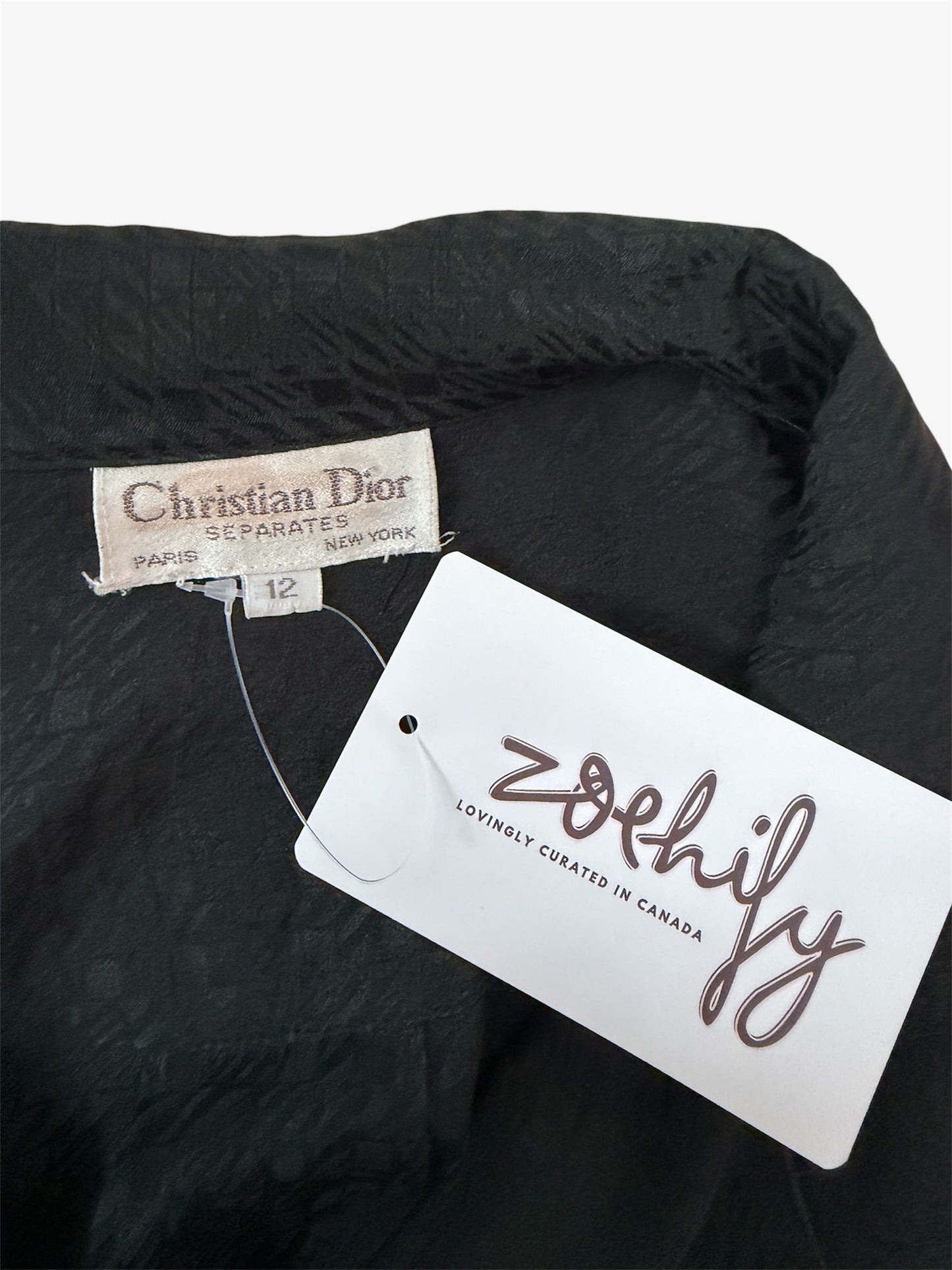 1980s Christian Dior Separates Black Double Breasted Silk Blouse - Large