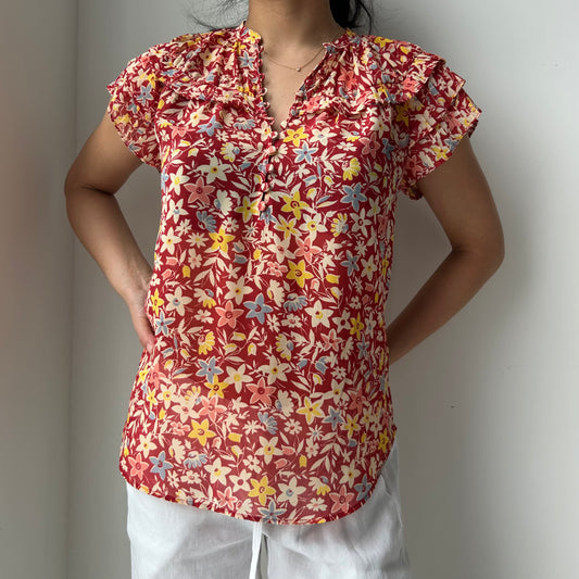 Polo Ralph Lauren Red Short Sleeve Floral Blouse - X-Small