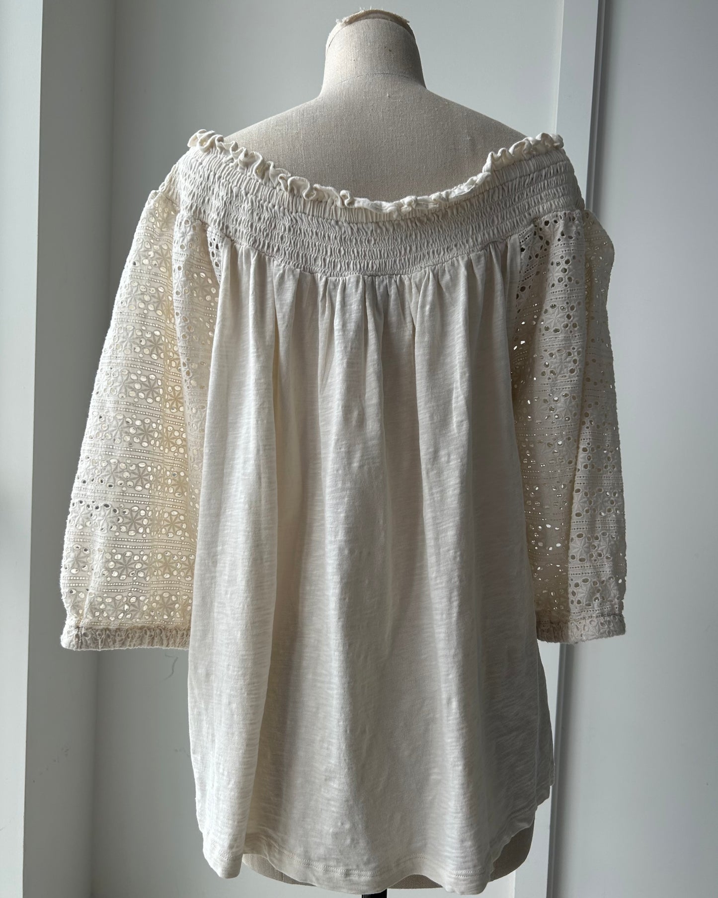 Lauren Ralph Lauren Cream Off Shoulder Eyelet Blouse - Large
