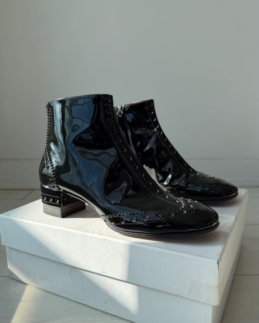 2017 Chloé Perry Black Patent Leather Ankle Boots - EU 39