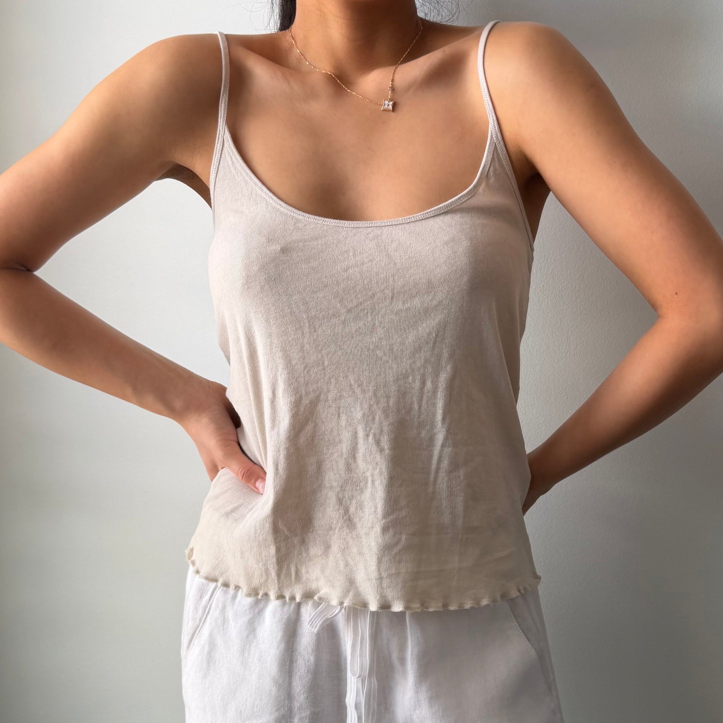 Massimo Dutti Beige Lettuce Hem Tank - Medium