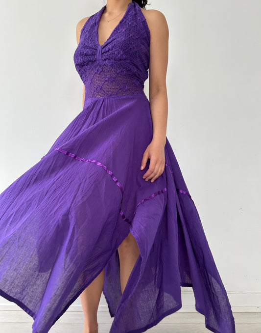 Purple Halter Handkerchief Dress - Medium
