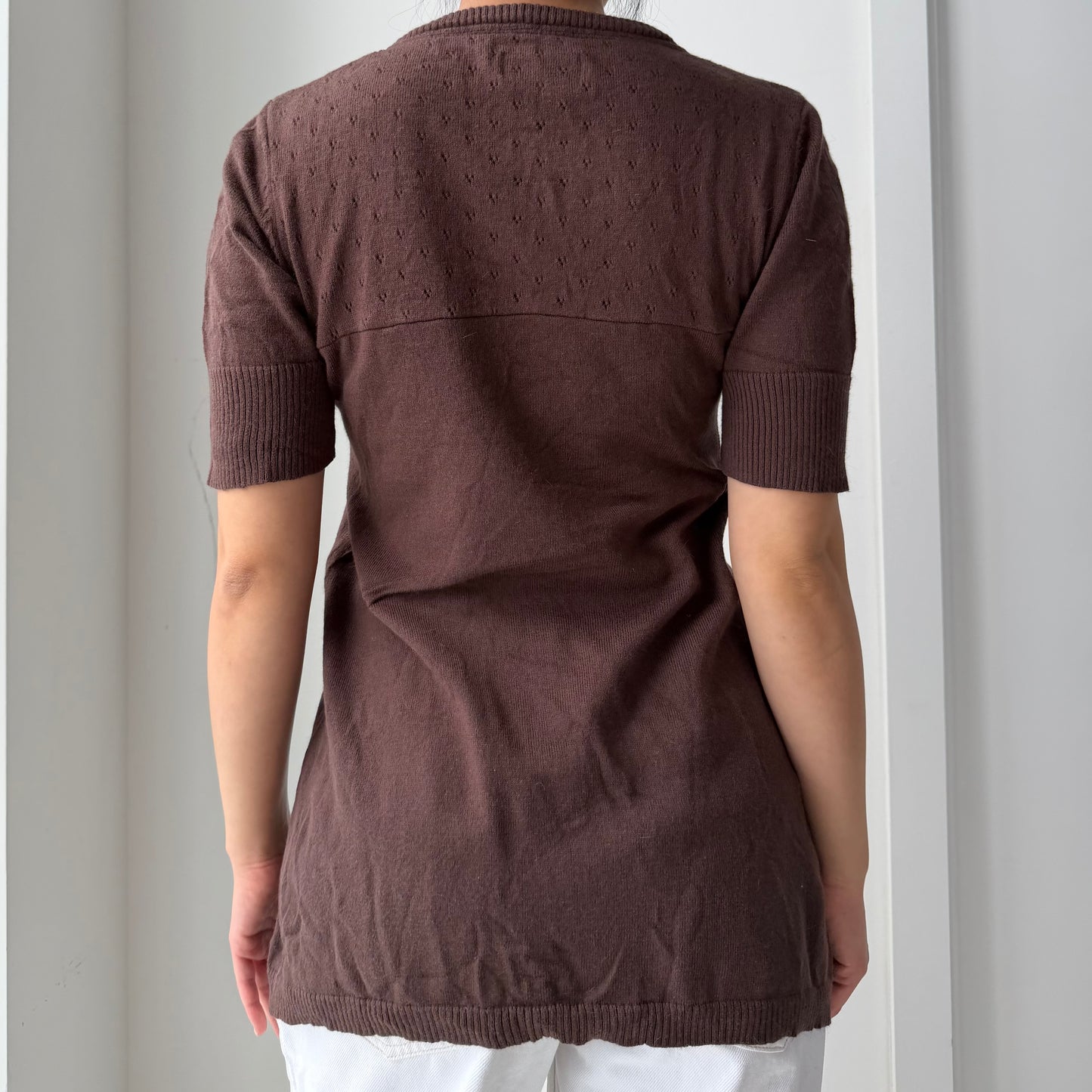 Old Label Garage Brown Angora Blend Short Sleeve Babydoll Top - Large