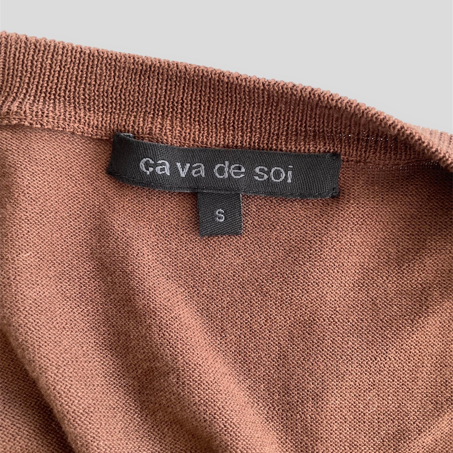 BNWT Vintage Deadstock ça va de soi Brown Knit Cotton Crewneck Cardigan - Small