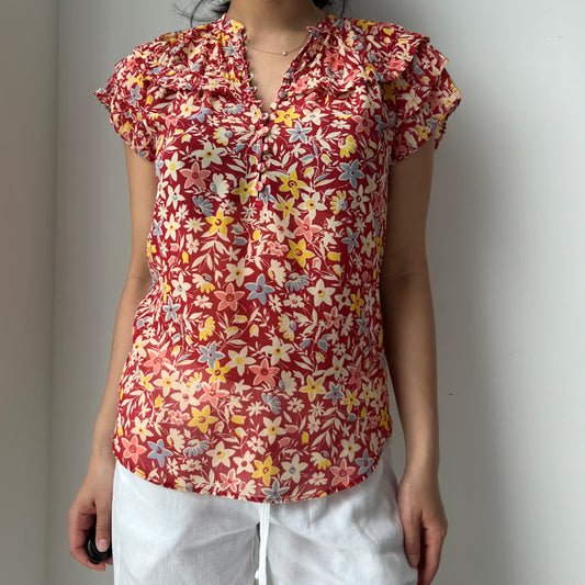 Polo Ralph Lauren Red Short Sleeve Floral Blouse - X-Small