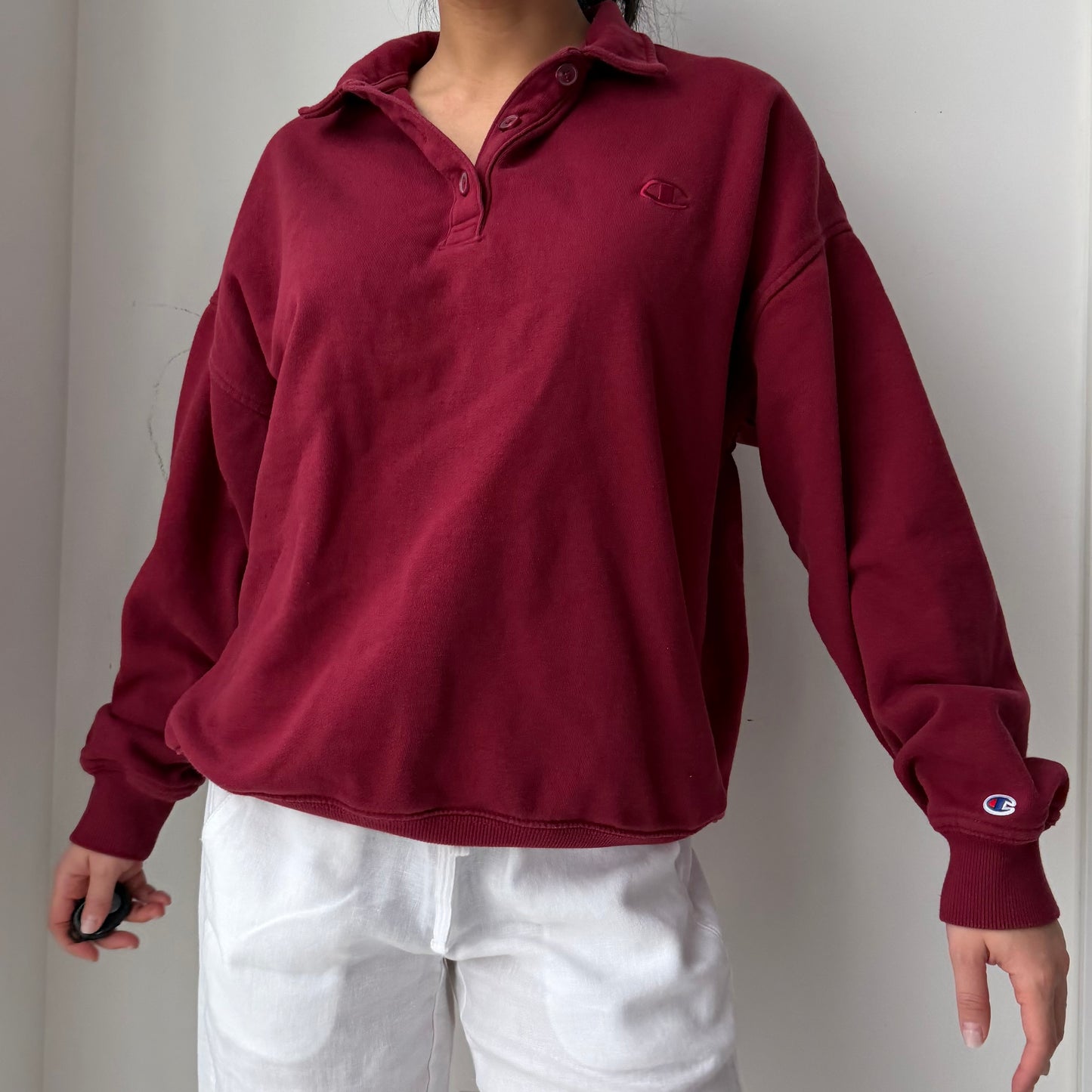 Champion Maroon Polo Sweatshirt - Medium