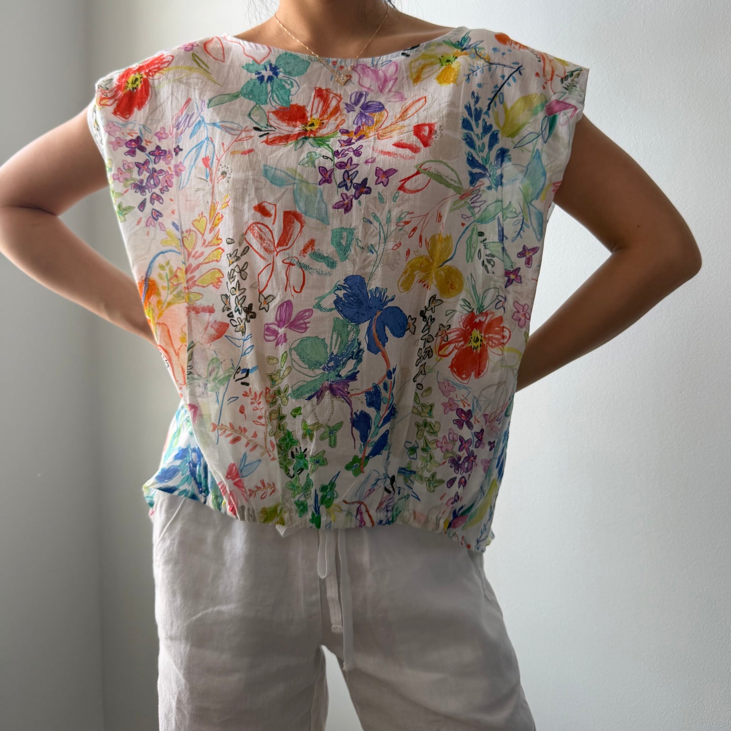 Respighi Femme Made in Japan Floral Print Sleeveless Blouse - Medium