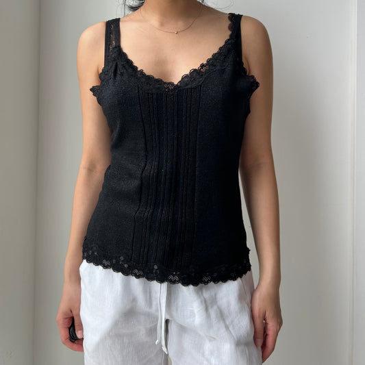 Bebe Black Metallic Knit Cami Top - Large