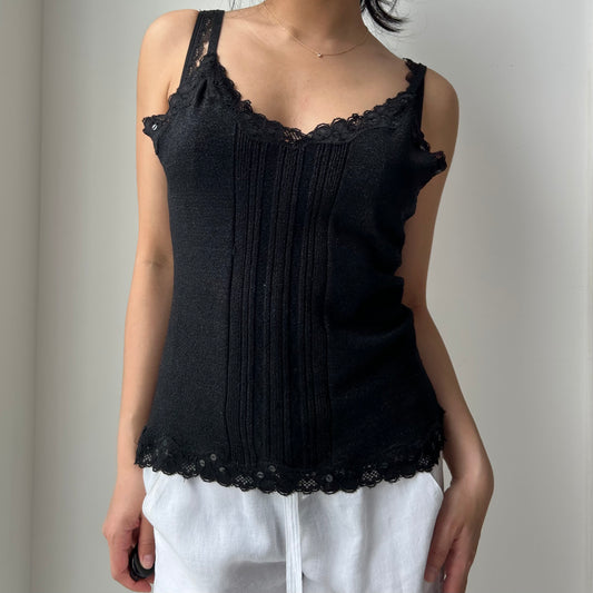 Bebe Black Metallic Knit Cami Top - Large
