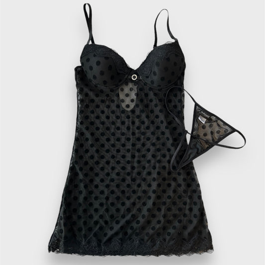 Rampage Intimates Black Polka Dot Lingerie Set - Small