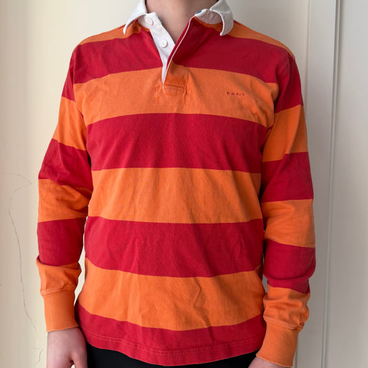 1990s Gant Orange Striped Long Sleeve Rugby Shirt - Large