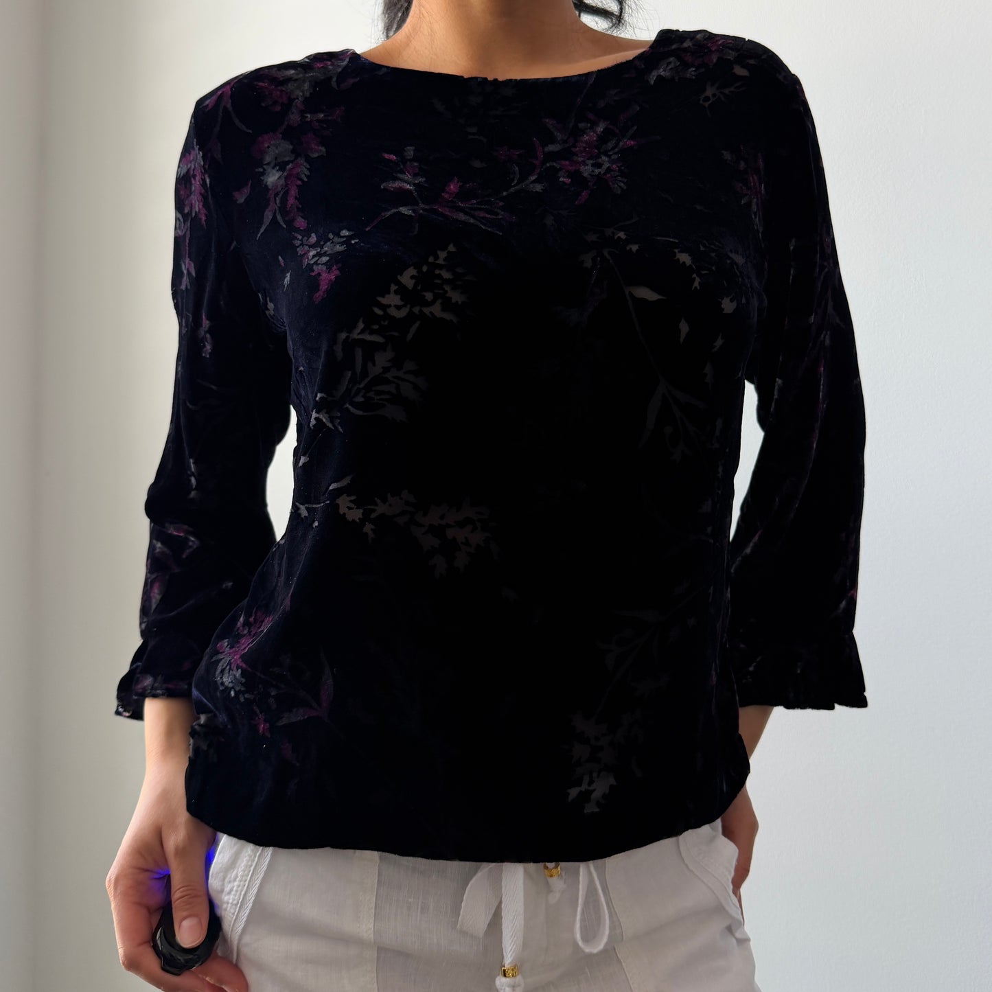 Silk Blend Burnout Velvet Top - Medium