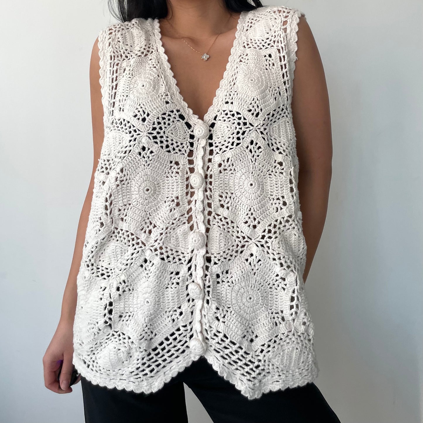 White Crochet Vest - Large/X-Large