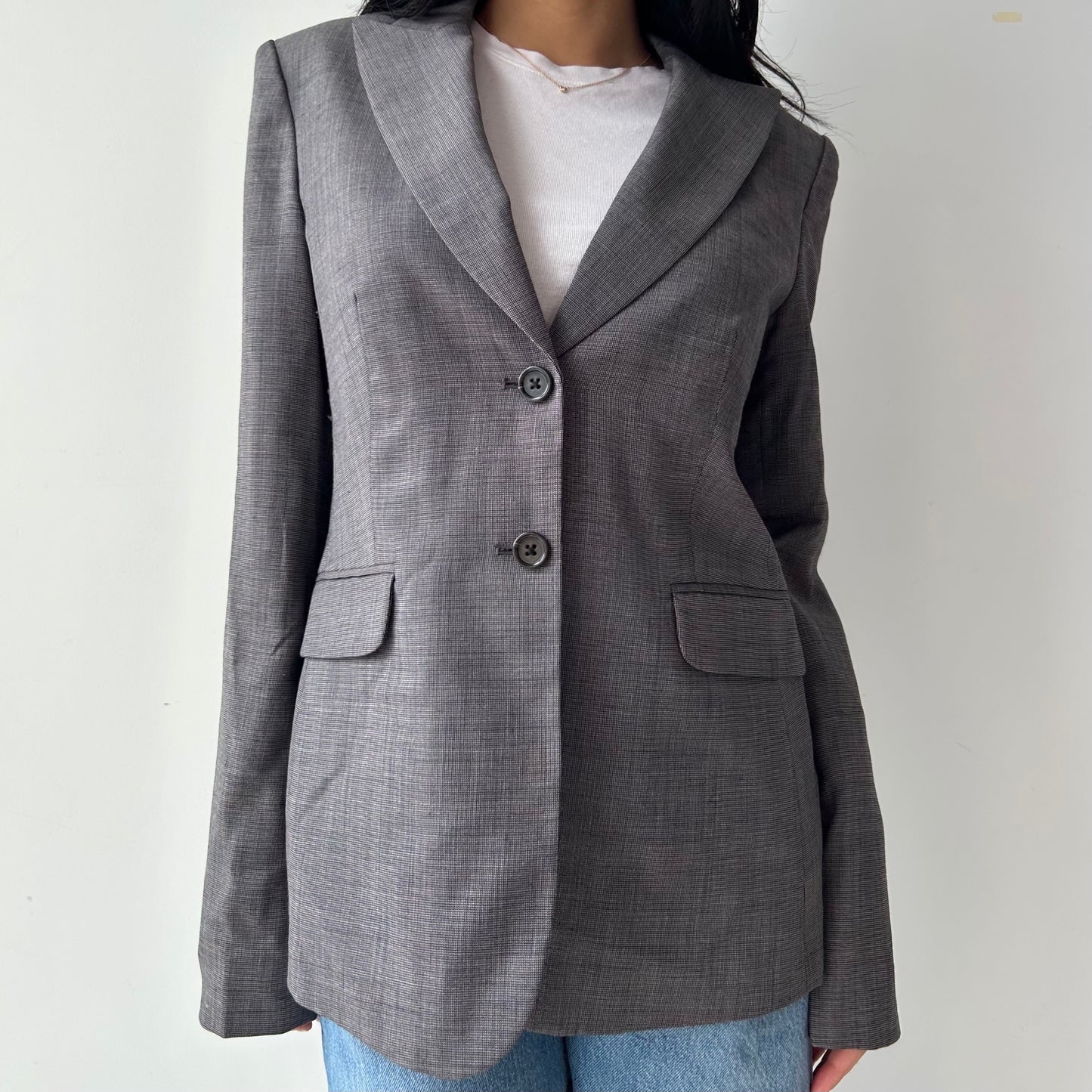 Pink Tartan Grey Wool Blazer - Small