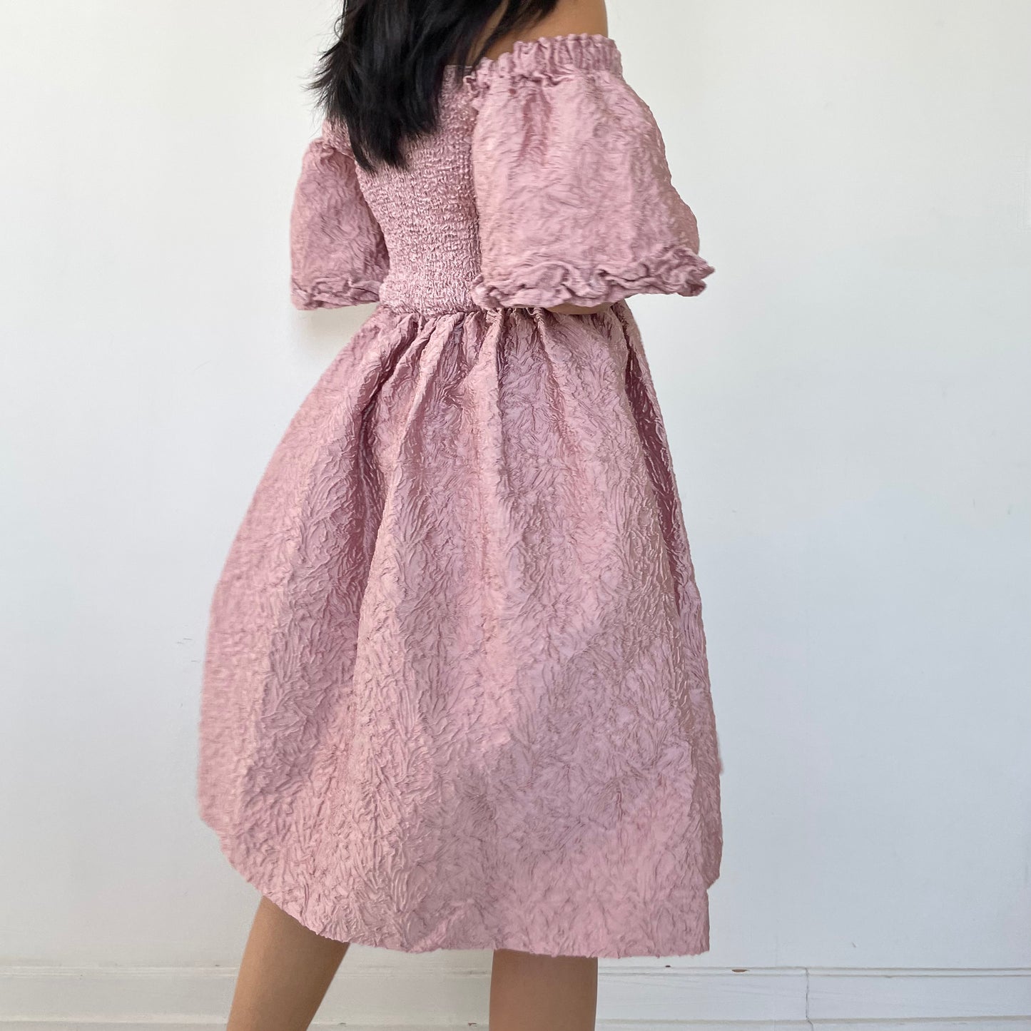 Sister Jane Pink Jacquard Puff Sleeve Mini Dress - X-Small