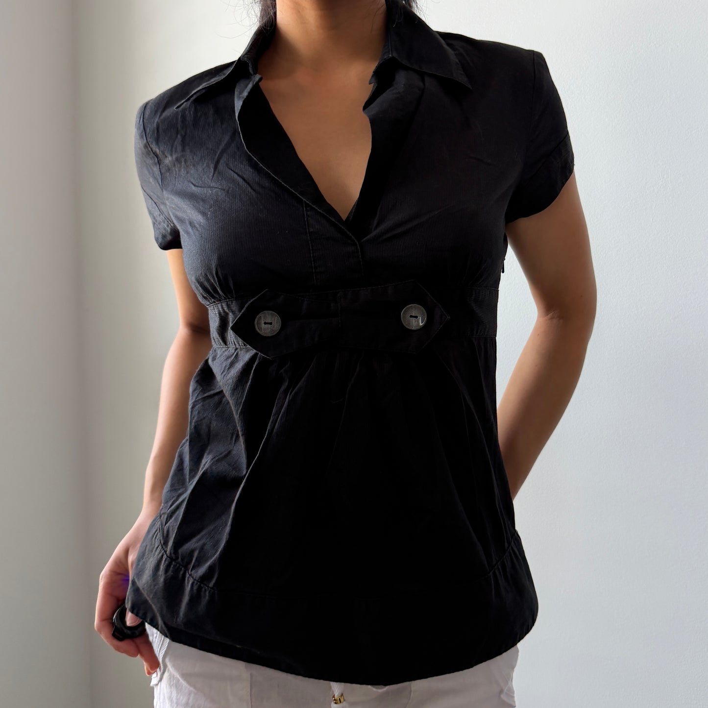 Mexx Black Short Sleeve Collared Blouse - Small
