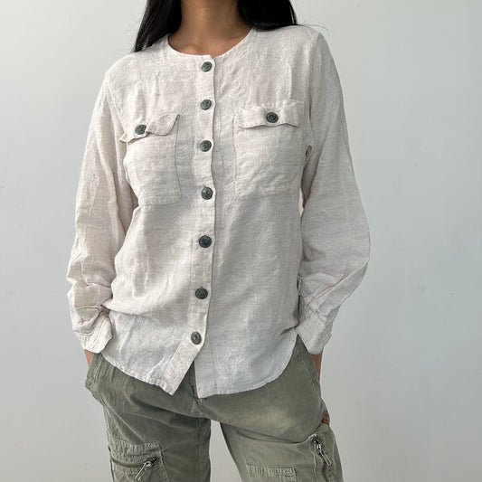 Vintage 1980s Made in Great Britain Jaeger Cream Linen Blouse - Medium