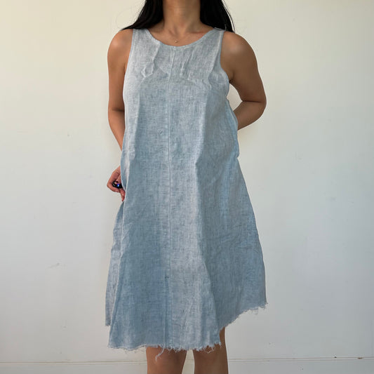 Zara Pale Blue Linen Sleeveless Shift Dress - X-Small