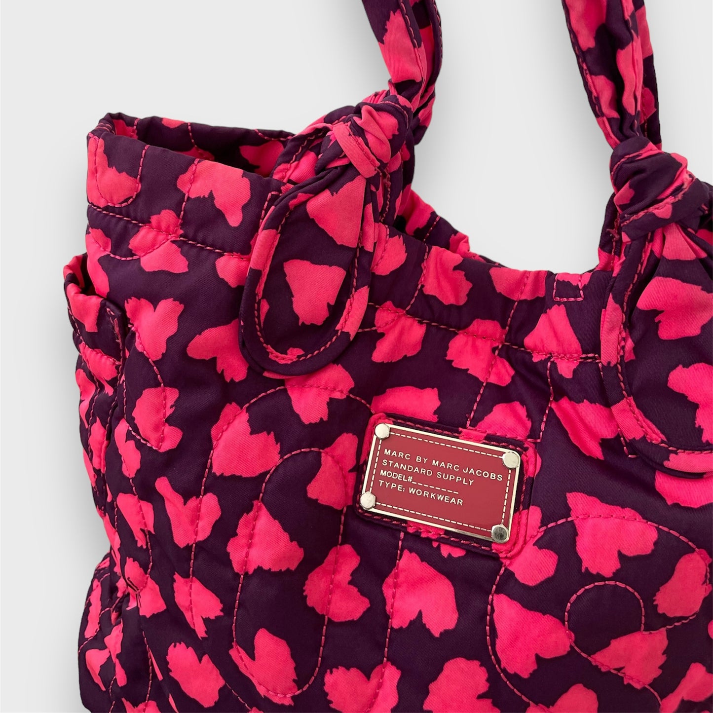 2010 Marc by Marc Jacobs Pink Quilted Heart-Print Nylon Tote