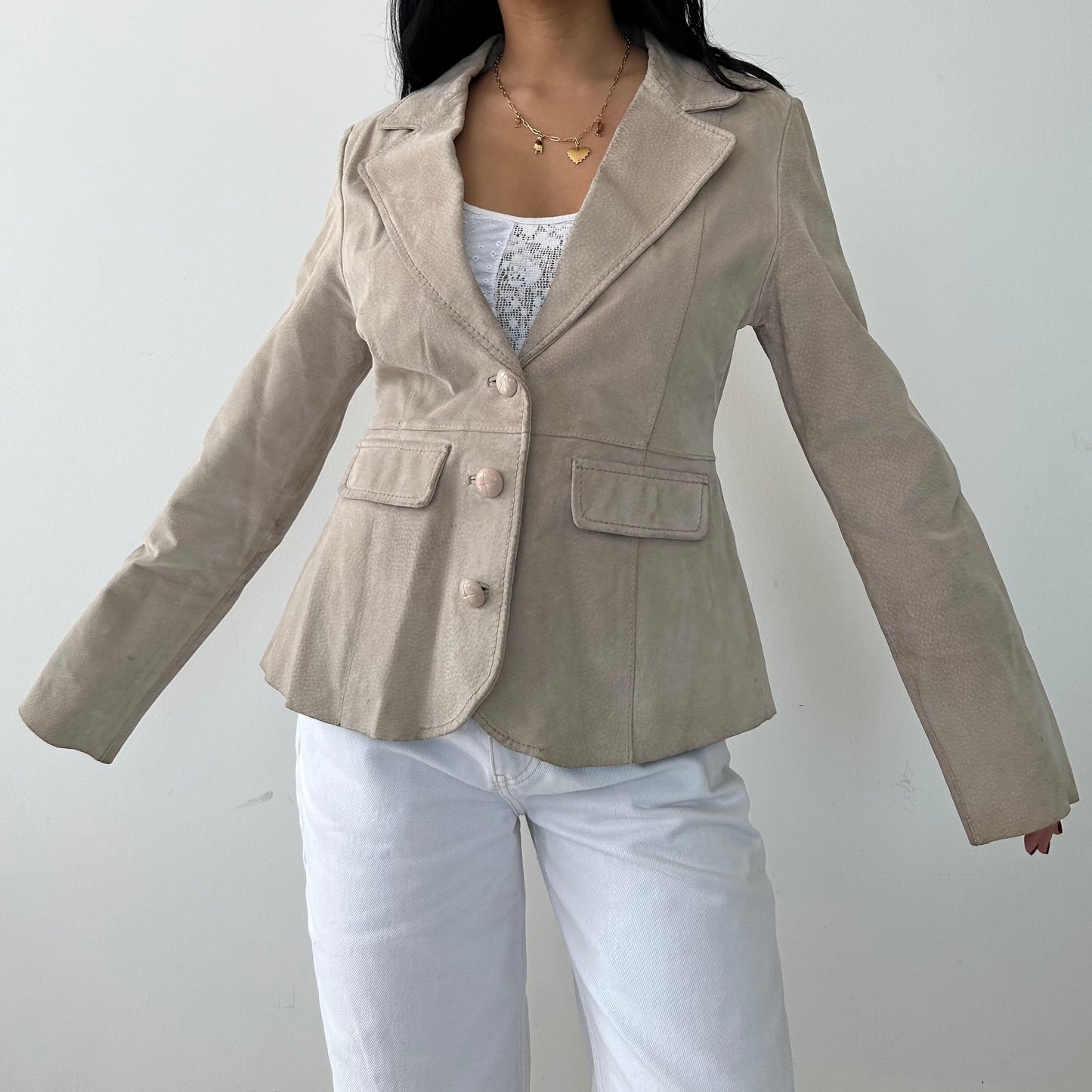 Suzy Shier Tan Leather Blazer - Medium