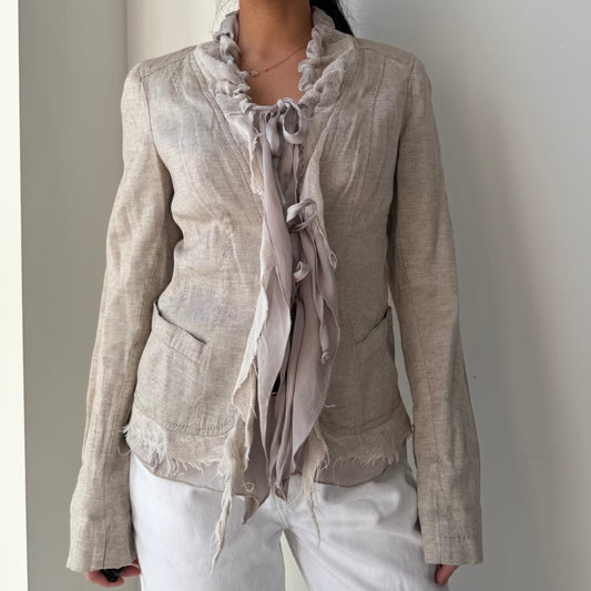 Bandolera Beige Linen Deconstructed Ruffle Jacket - Small