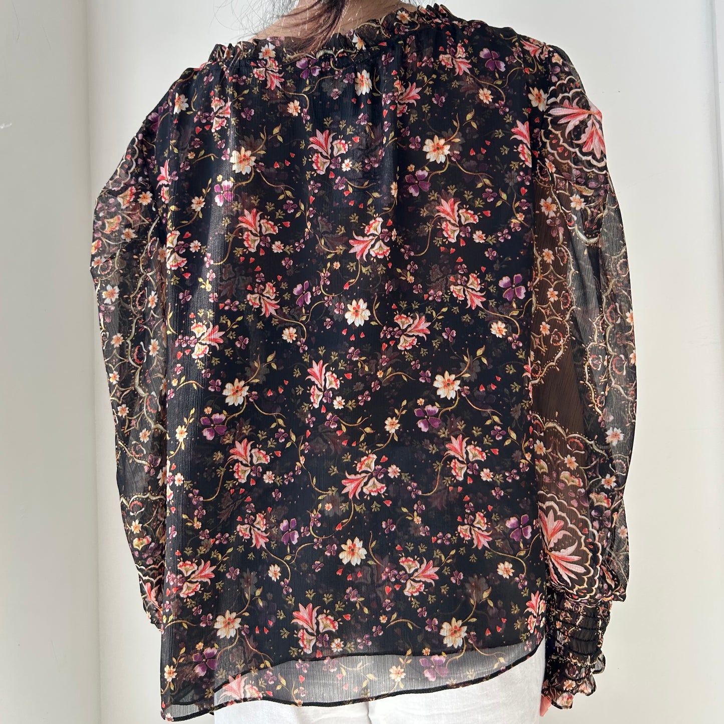 Misa Los Angeles Black Floral Long Sleeve Blouse - X-Large