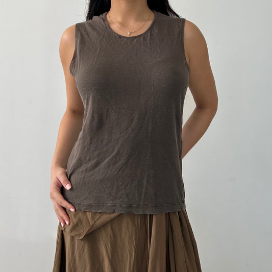 Taupe Sleeveless Linen Top - Medium