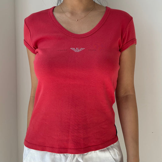 Vintage 90s Armani Jeans Red Diamante Tee - Medium