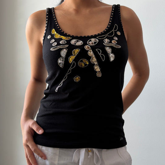 Miss Sixty Luxury Black Embellished Tank - Medium