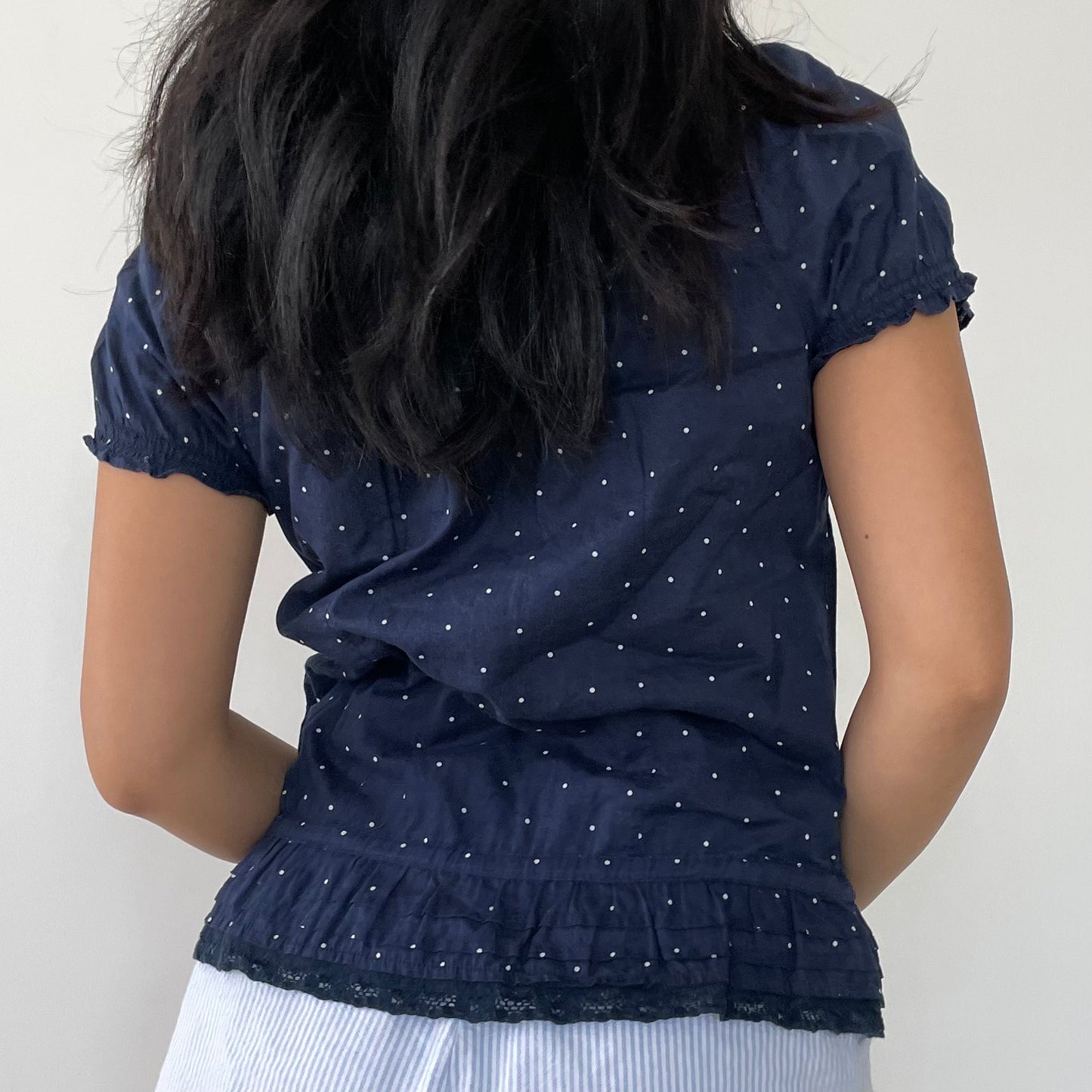 Hollister Navy Polka Dot Short Sleeve Blouse - Medium