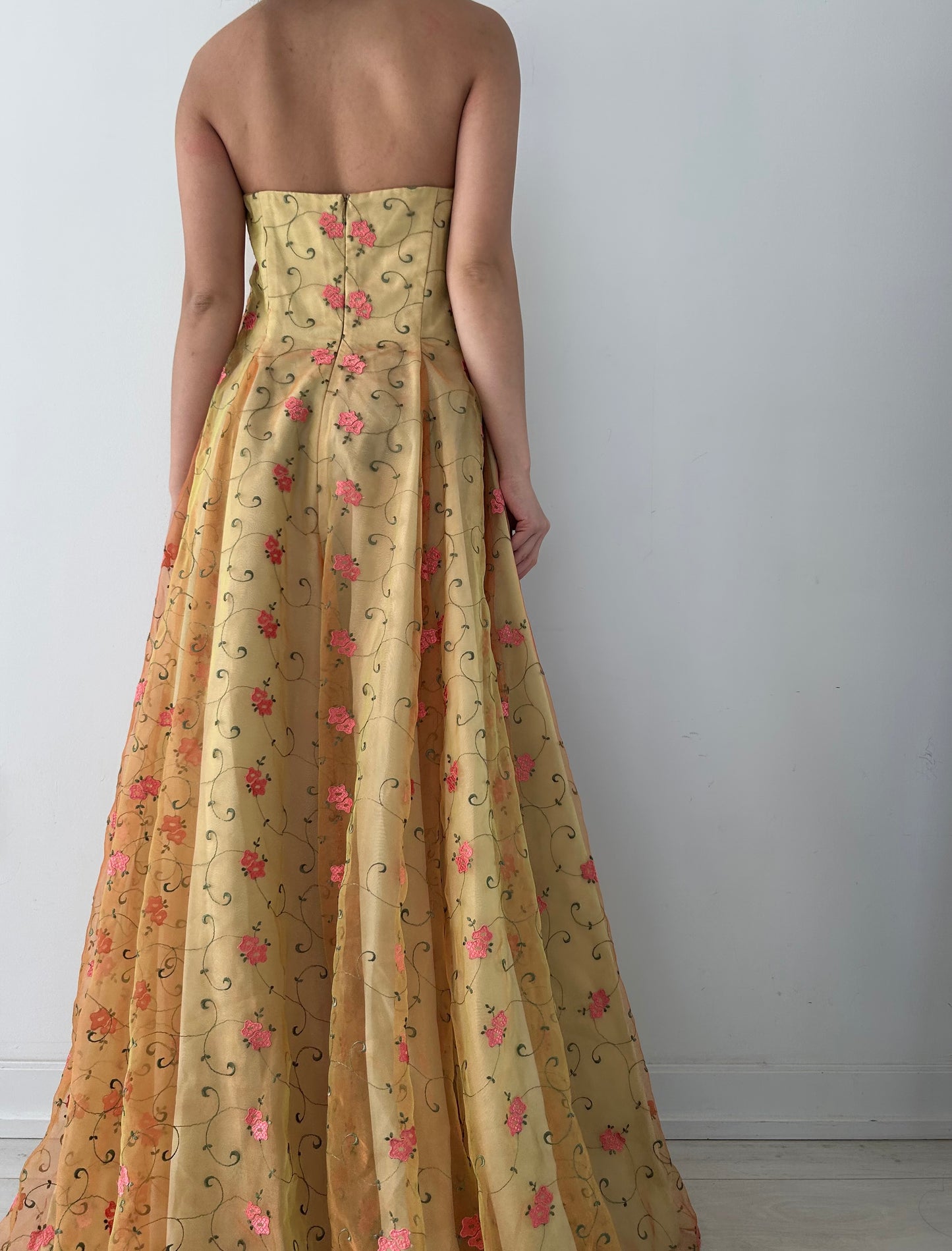 Pam Chorley Fashion Crimes High- Low Strapless Floral Gown - Small