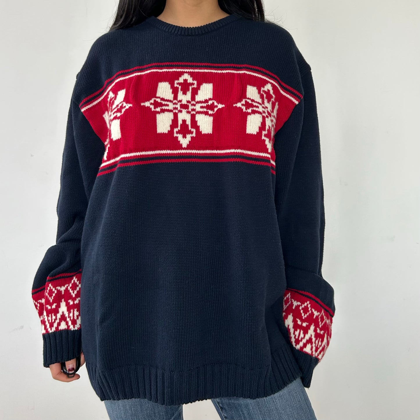 Chaps Navy Nordic Knit Sweater - X-Large