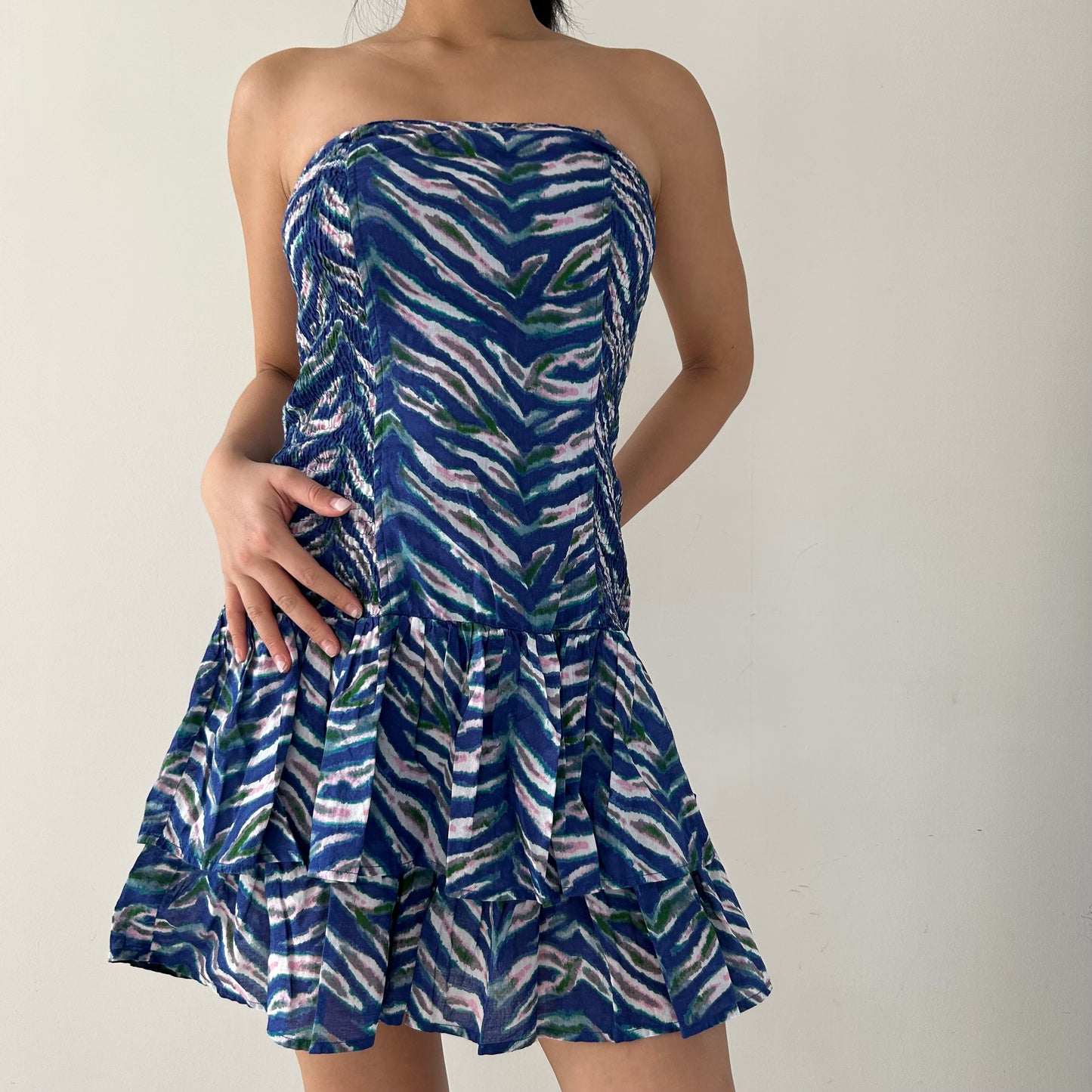 Moda International Blue Abstract Strapless Mini Dress - X-Small