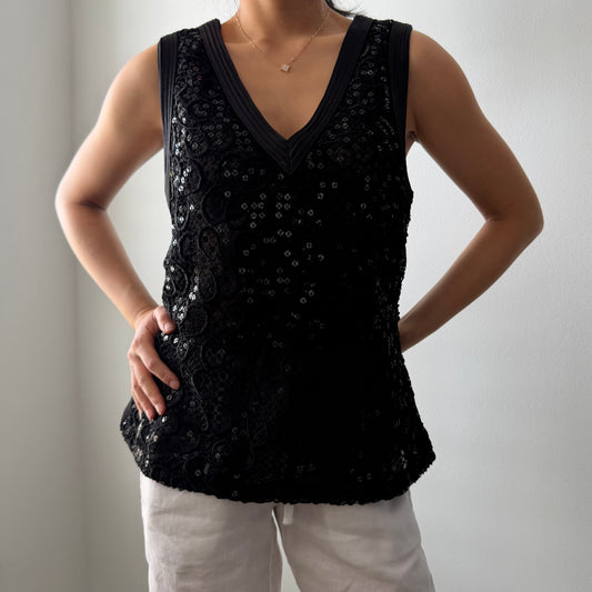 Ness Black Sequin Lace Tank - X-Large