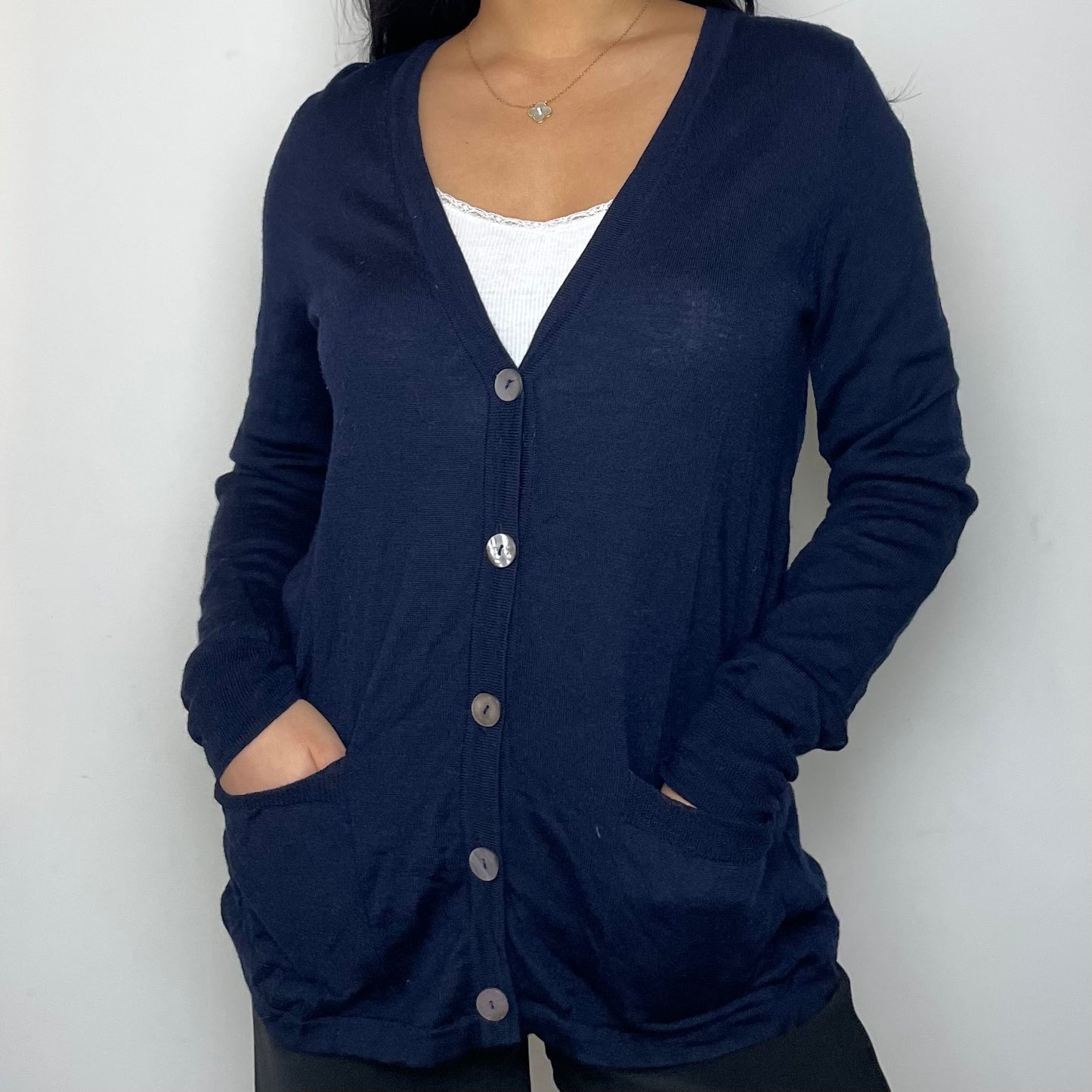 Cynthia Rowley Navy V-Neck Merino Wool Cardigan - Medium