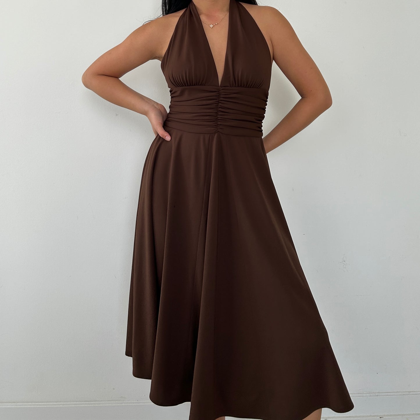 Vintage 90s Made in Canada Brown Halter Dress - US 4