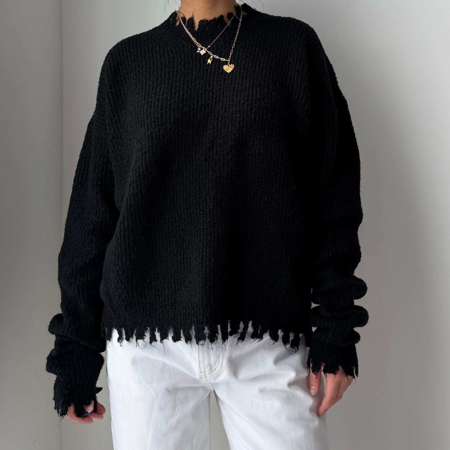 2018 Uma Wang Black Raw Edge Wool Jumper - Small