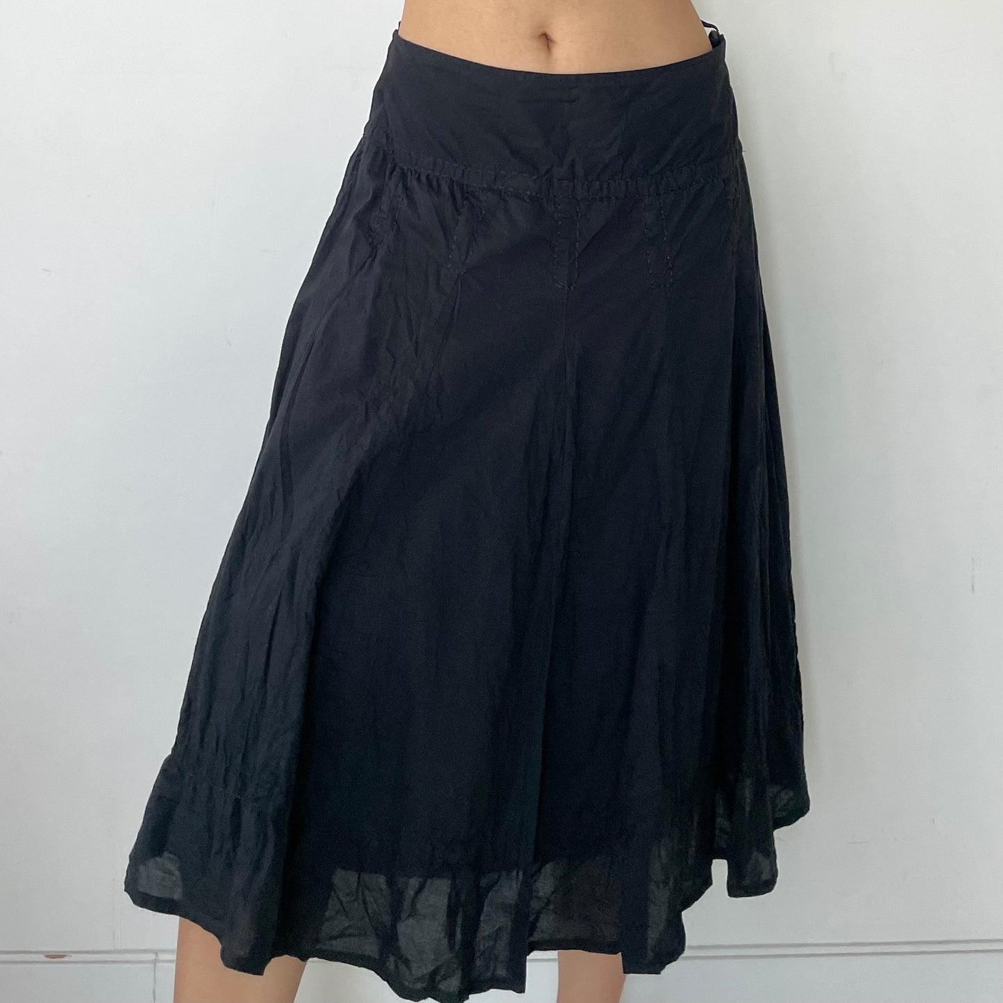 Midtown Black Cotton Poplin Midi Skirt - Medium