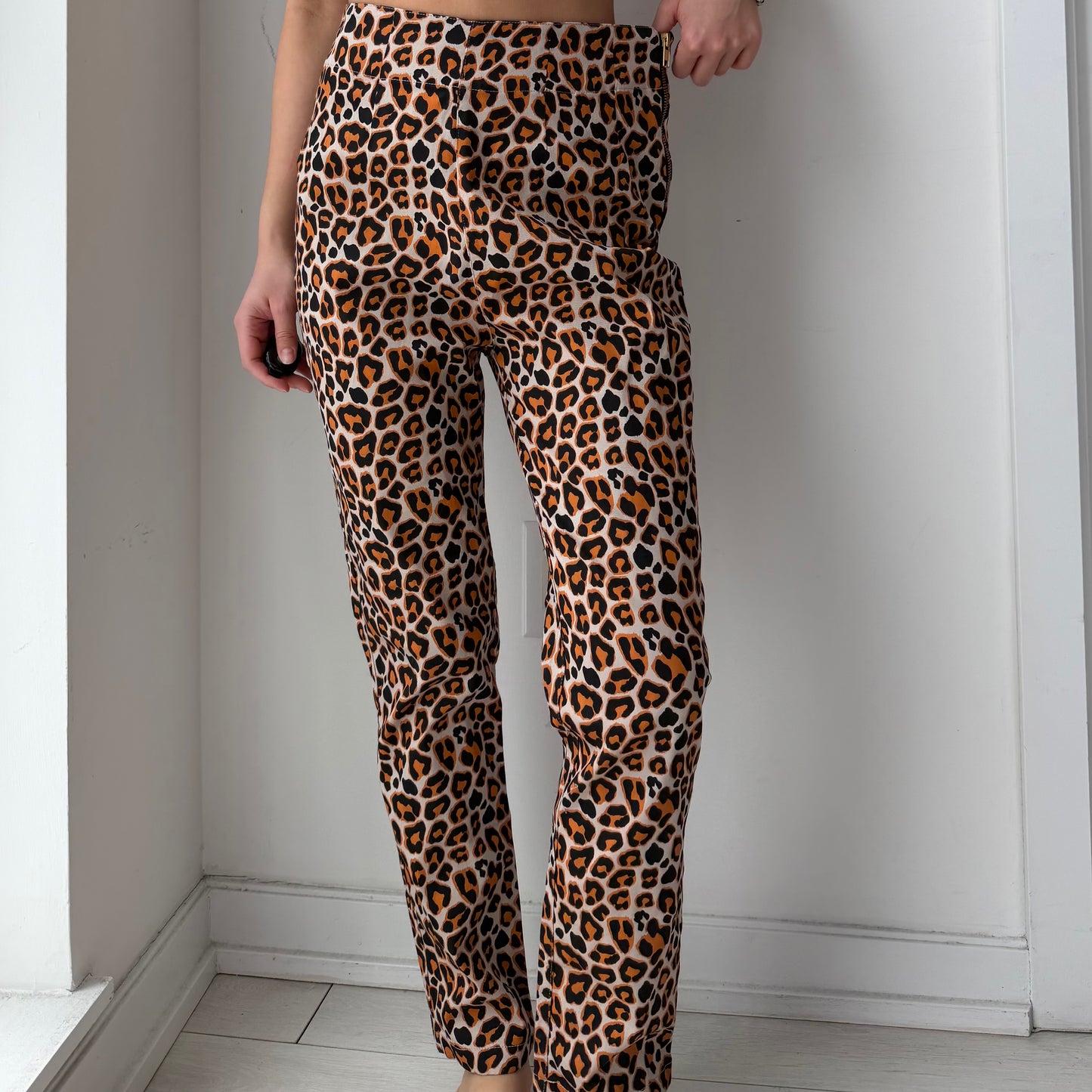 Polka Pants Orange Leopard Print Trousers - Small