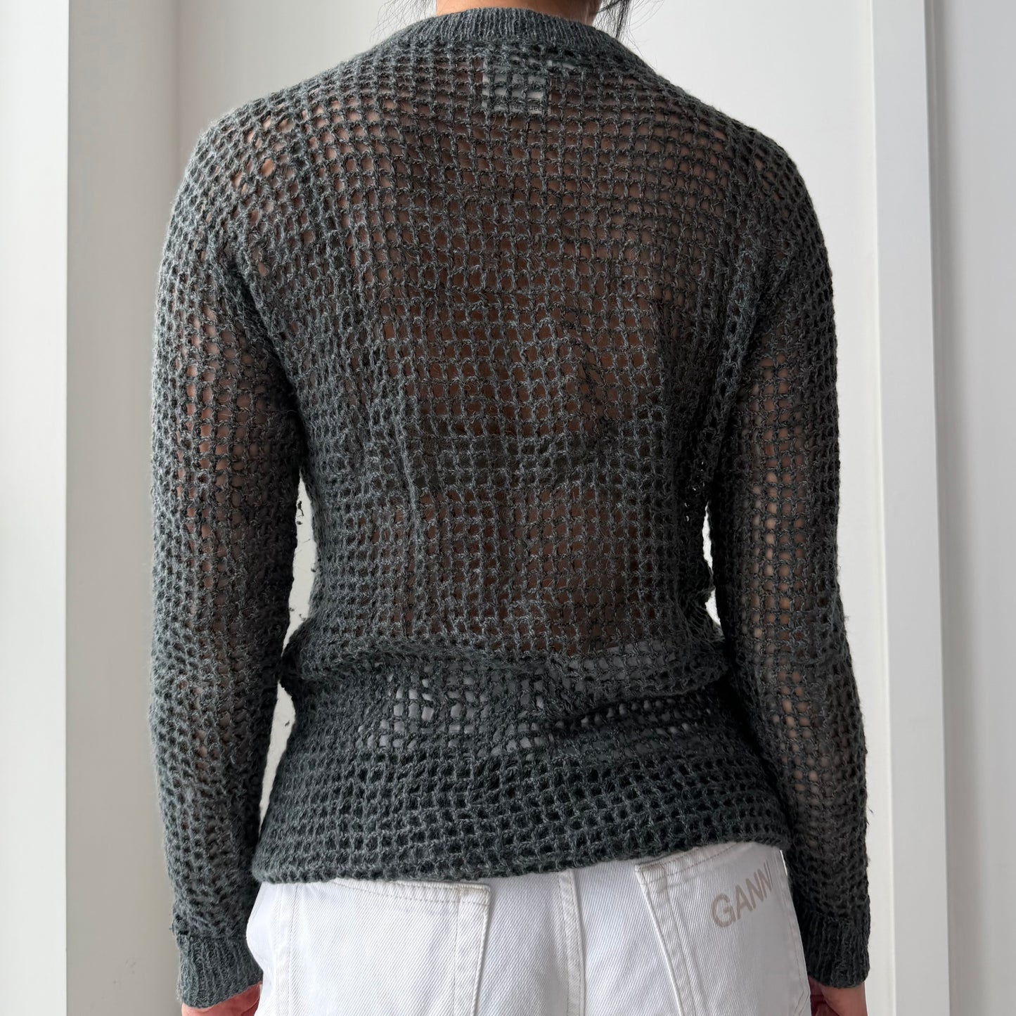 Knitbrary Baby Alpaca and Silk Open Knit Sweater - Medium