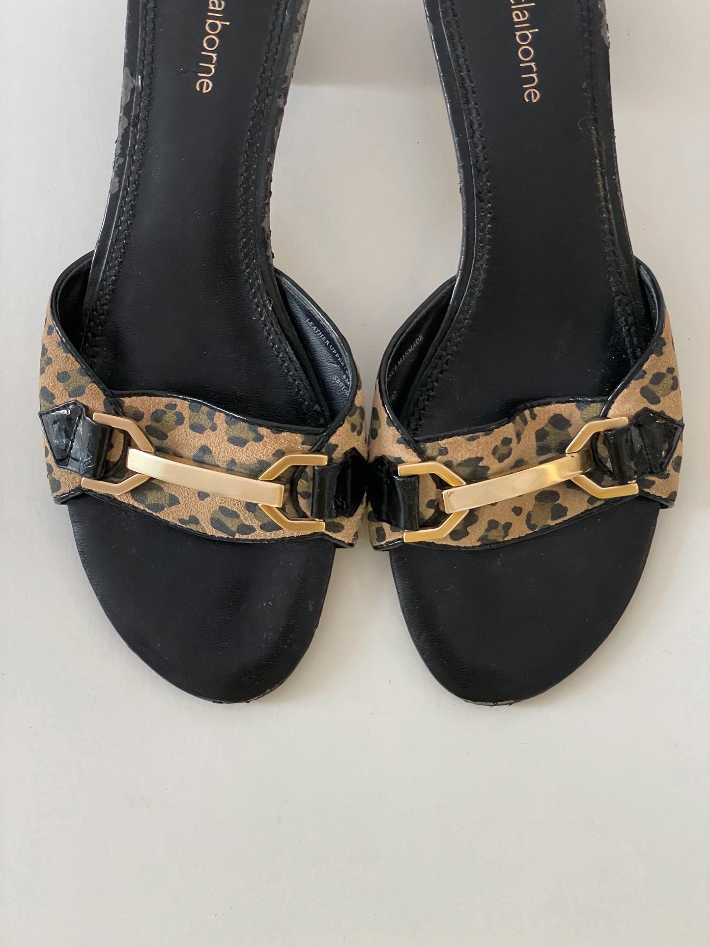 Liz Claiborne Leopard Print Kitten Wedge Heeled Mules - US 8