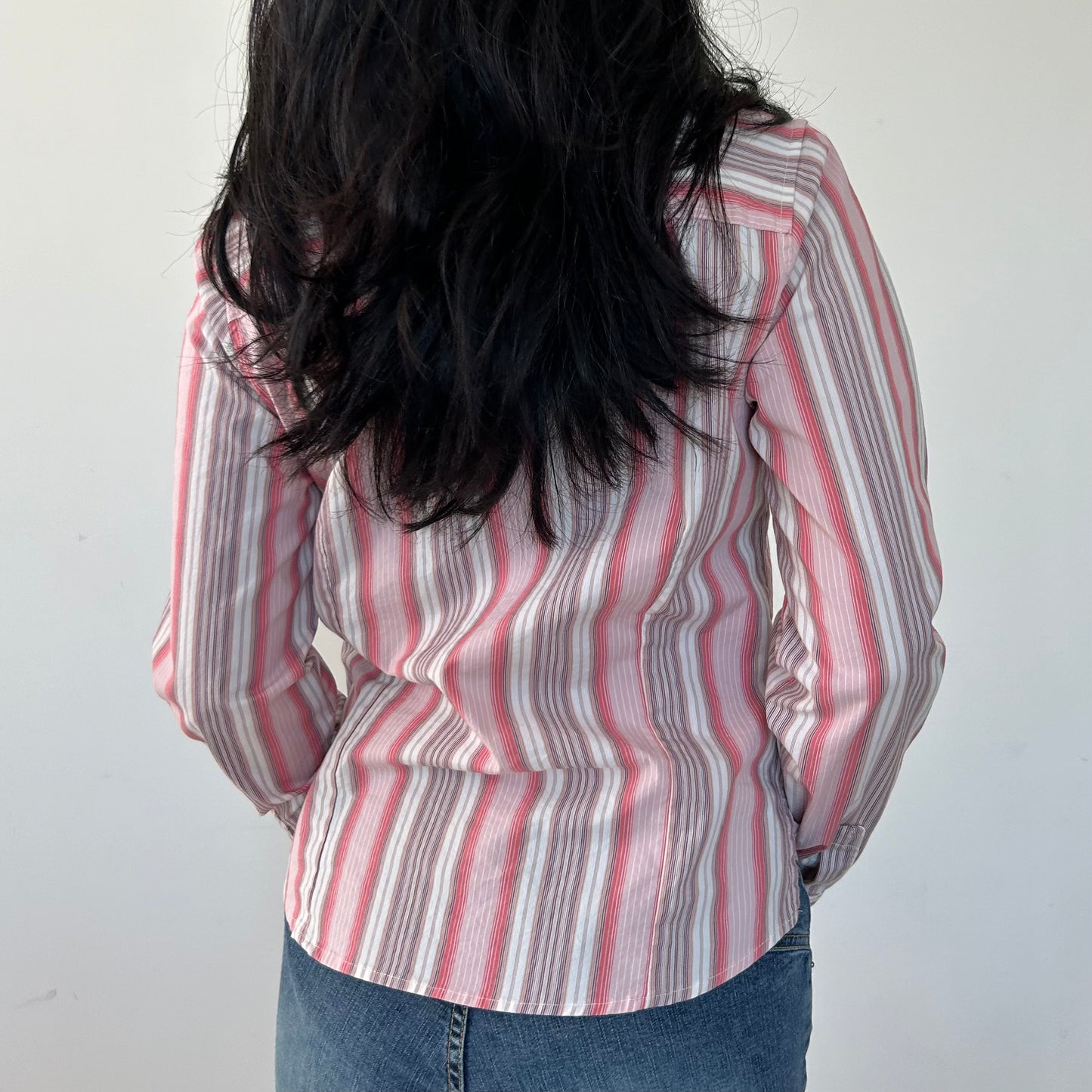 Vintage 90s Made in Canada Tommy Hilfiger Pink Striped Shirt - Medium