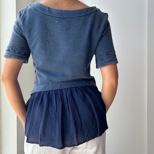Saturday Sunday by Anthropologie Blue Short Sleeve Embroidered Blouse - X-Small