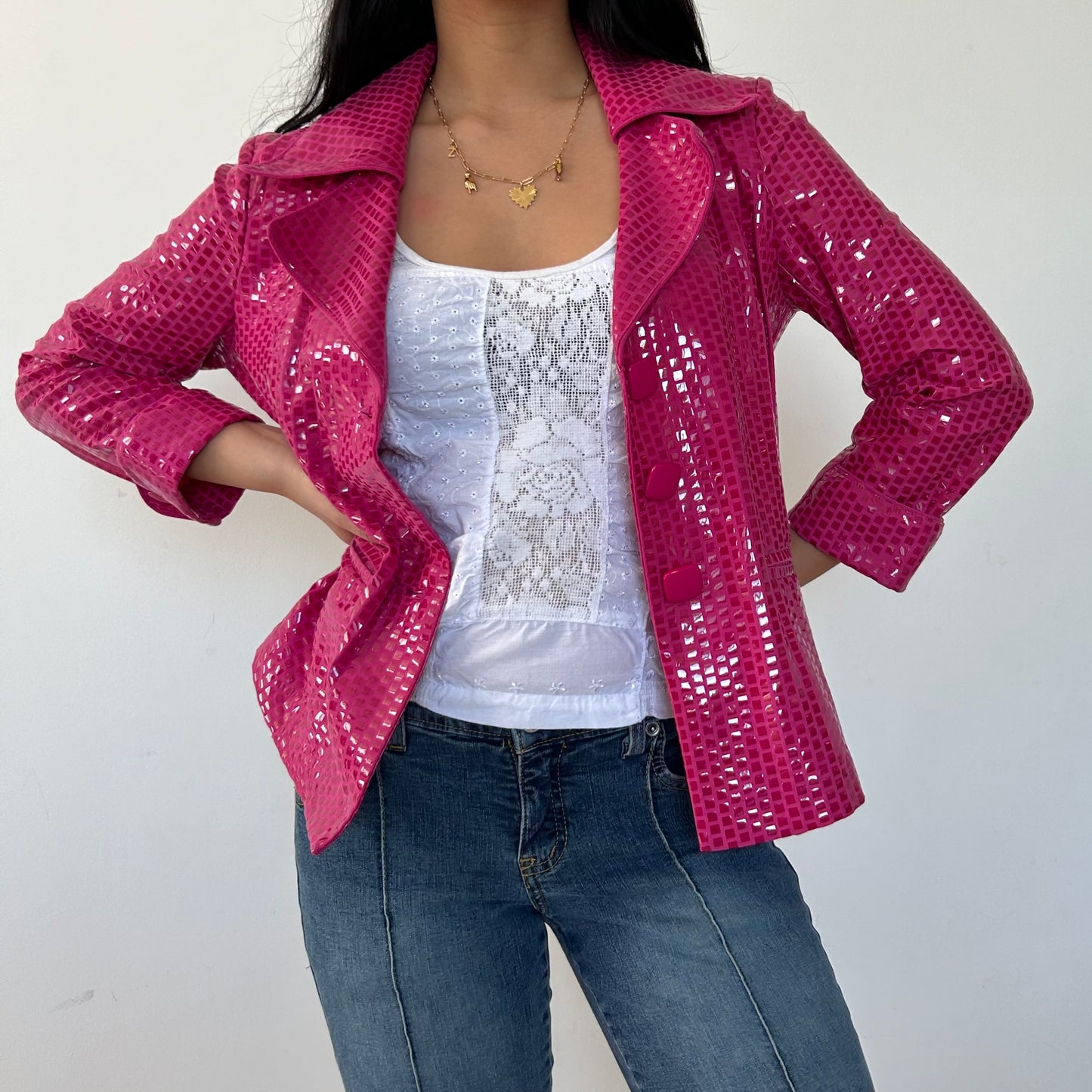 Vintage 90s Made in USA Pink Vinyl Jacket - Medium