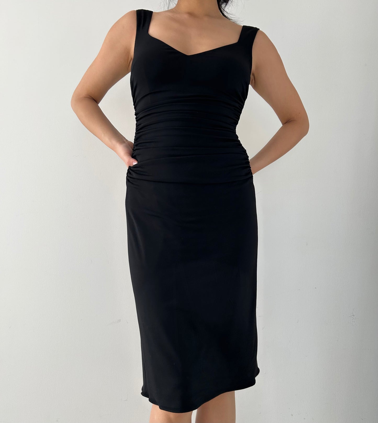 Black Ruched Midi Dress - Small