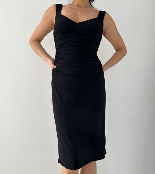 Black Ruched Midi Dress - Small