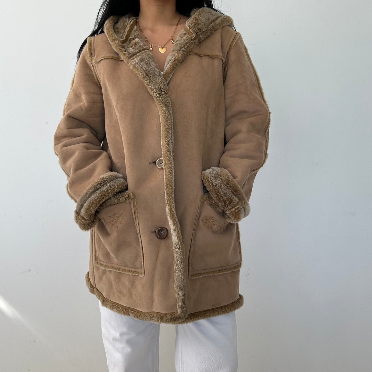 Brown Faux Shearling Coat - Medium